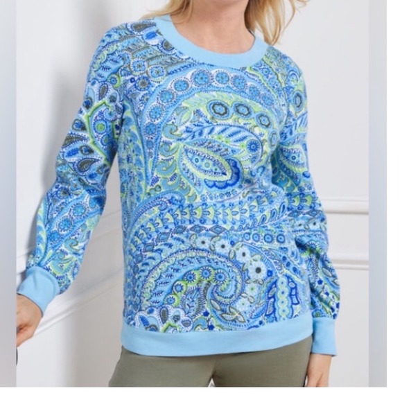 Talbots Sweaters - Talbots Blouson Sleeve‎ Crewneck  Sweatshirt Perkey Paisley Large Blue  Pullover
